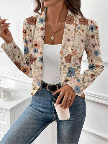 SweatyRocks Women's Lapel Floral Print Blazer Long Sleeve Draped Open Front Jacket in Kuwait