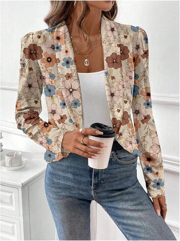SweatyRocks Women's Lapel Floral Print Blazer Long Sleeve Draped Open Front Jacket in Kuwait