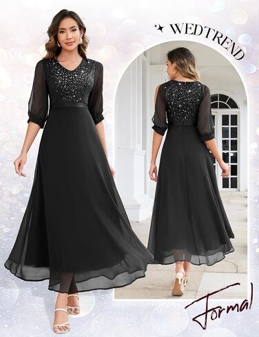Wedtrend Women's Sequin Dress Sparkly Glitter Dress Split Sleeves Formal Dresses Maxi Evening Dress in Kuwait