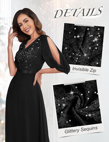 Wedtrend Women's Sequin Dress Sparkly Glitter Dress Split Sleeves Formal Dresses Maxi Evening Dress in Kuwait