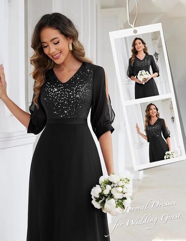 Wedtrend Women's Sequin Dress Sparkly Glitter Dress Split Sleeves Formal Dresses Maxi Evening Dress in Kuwait