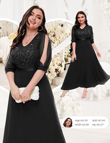 Wedtrend Women's Sequin Dress Sparkly Glitter Dress Split Sleeves Formal Dresses Maxi Evening Dress in Kuwait