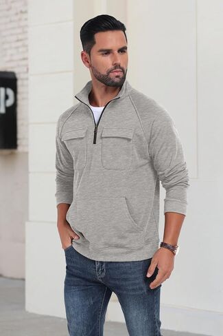 Lepunuo Cargo Sweatshirts for Men Quarter Zip Long Sleeve Warm Fleece Tactical Pullover Casual Athletic Loose Sweatshirts in Saudi Arabia