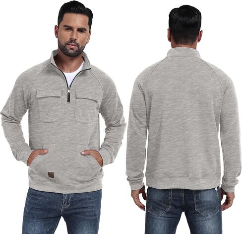 Lepunuo Cargo Sweatshirts for Men Quarter Zip Long Sleeve Warm Fleece Tactical Pullover Casual Athletic Loose Sweatshirts in Saudi Arabia