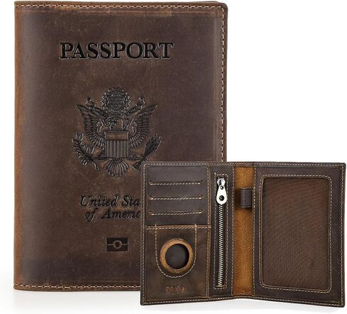 Full Grain Leather Airtag Passport Holder RFID Blocking Travel Passport Wallet Slim Passport Cover Case with 4 Cards Slots, Coin Pocket (Green) in Kuwait