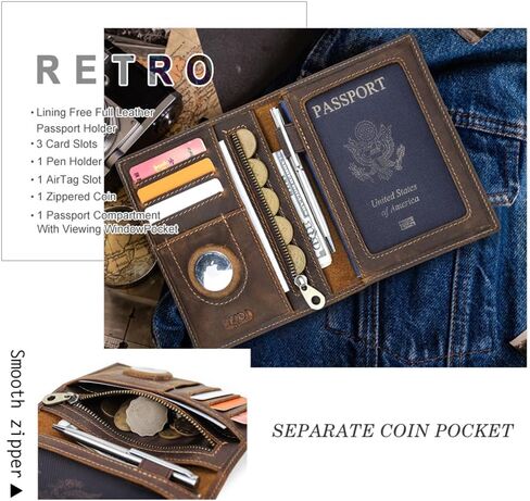 Full Grain Leather Airtag Passport Holder RFID Blocking Travel Passport Wallet Slim Passport Cover Case with 4 Cards Slots, Coin Pocket (Green) in Kuwait