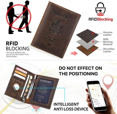 Full Grain Leather Airtag Passport Holder RFID Blocking Travel Passport Wallet Slim Passport Cover Case with 4 Cards Slots, Coin Pocket (Green) in Kuwait