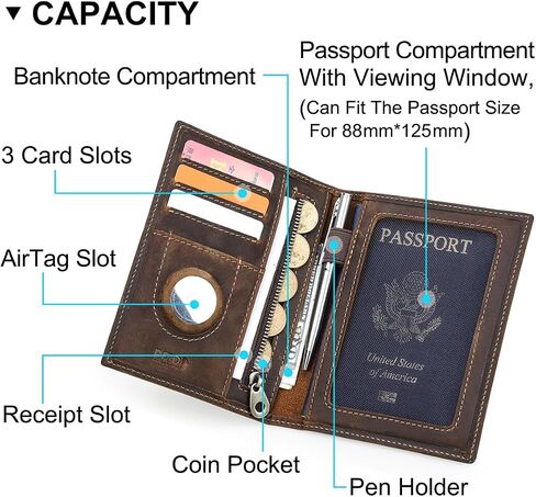 Full Grain Leather Airtag Passport Holder RFID Blocking Travel Passport Wallet Slim Passport Cover Case with 4 Cards Slots, Coin Pocket (Green) in Kuwait