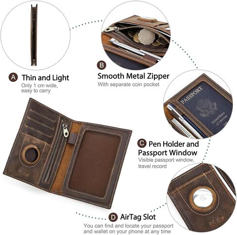 Full Grain Leather Airtag Passport Holder RFID Blocking Travel Passport Wallet Slim Passport Cover Case with 4 Cards Slots, Coin Pocket (Green) in Kuwait