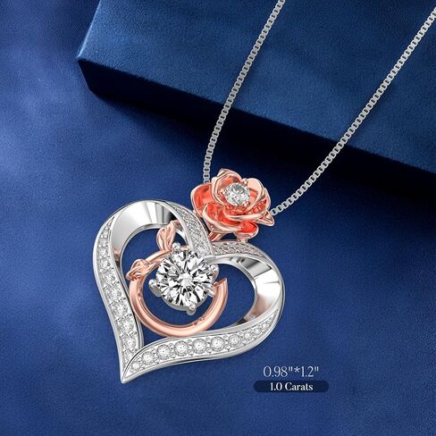 1 Carat Moissanite Necklace for Women, 925 Sterling Silver Rose Heart Pendant Necklace Lab Created Diamond Necklace, Birthday Gift Anniversary Present for Wife, Girlfriend, Daughter, Mom in Saudi Arabia