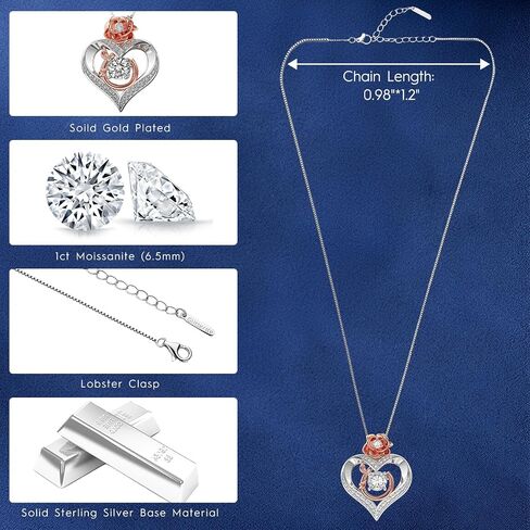 1 Carat Moissanite Necklace for Women, 925 Sterling Silver Rose Heart Pendant Necklace Lab Created Diamond Necklace, Birthday Gift Anniversary Present for Wife, Girlfriend, Daughter, Mom in Saudi Arabia