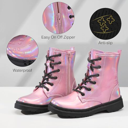 أحذية أحذية الكاحل مع SHOESLCOKER مع سحاب جانبي و LACE - أحذية راحة أنيقة مع بريق للأطفال الصغار الصغار والأطفال الكبار in Kuwait