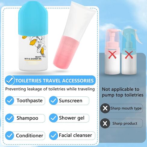 8 Pack Silicone Bottle Covers,Elastic Sleeves for Leak Proofing,Travel Essentials for Women Men,Travel Size Toiletries,Cruise Ship Essentials, Accessories Luggage, Travel Must Haves in Saudi Arabia