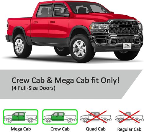 Voron Glass Tape-on Extra Durable Rain Guards for Ram 2500/3500 2011-2025 Crew Cab, Window Deflectors, Vent Window Visors, 4 Pieces - 100279 in Kuwait