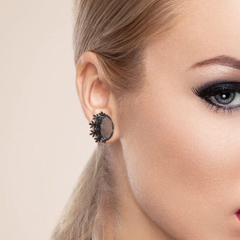 LADEMAYH 2Pcs 1/2 inch Gauges for Ears, Elegant Silver 12mm Gauges for Ears, Retro Floral 1/2 Plugs Tunnels Guages for Women, Surgical Steel Saddle Gauge Earrings in Kuwait