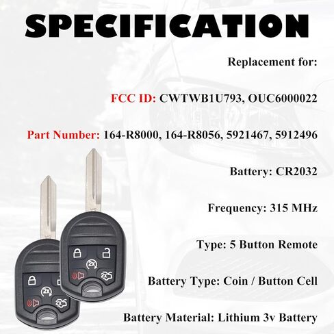 نوبات استبدال مفتاح FOB لـ Ford Explorer 2012-2015 Expedition 2011-2017 Flex Taurus Lincoln MKX 2007 2008 2009 2012 2012 2014 2015 INNEFENT ANMOTE CONTROL CWTWB1U793 164-R8000 in Saudi Arabia