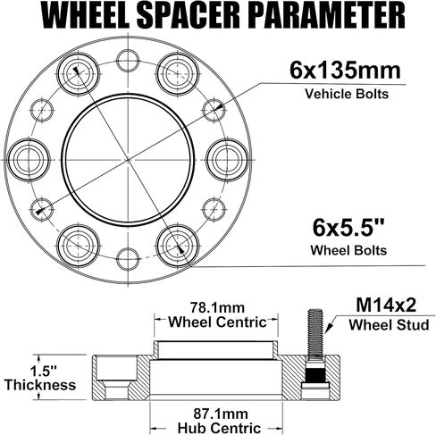 محولات عجلة FLYCLE 6x135 إلى 6x5.5 لعجلات Chevy Sliverado 1500 على مركبة 2015-2025 F150، محول عجلة 1.5 بوصة 6x135 إلى 6x139.7 مم مع مسامير M14x1.5 in Kuwait