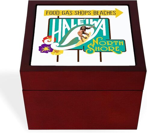 Cafepress Haleiwa ، North Shore ، Oahu ، مربع مجوهرات الذاكرة لعلامة الطريق ، 5 "x5" x3.75 " in Kuwait