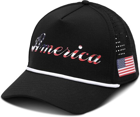 Matsuba America Script & Flag Hat - PVC مريحة منحنية 5 لوحة حبل قبعة مع Snapback للتنفس in Saudi Arabia