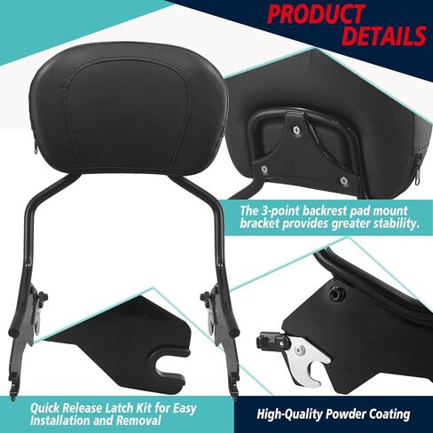 YHMOTO Detachable Sissy Bar Upright Passenger Backrest With Docking Hardware Kit Fit For Harley Low Rider FXLR Sport Glide FLSB S FXL S FXLTS ST FXLRST EL DIABLO FXRST 2018-2024 (Black) in Kuwait