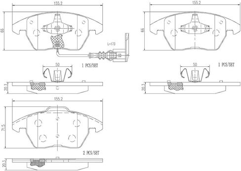 Brembo P85146N Premium Ceramic Front Disc Brake Pad Set AUDI/SEAT/SKODA/SKODA (SVW)/VW/VW (FAW)/VW (SVW) OE# 8J0698151 in Saudi Arabia