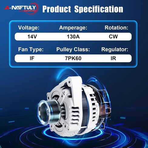 130A New Alternator Fits for Acura TSX 2009-2014, Honda Accord EX LX 2008 2009 2010 2011 2012, High Output Alternator Replacement 104210-5890, IF, 7-Groove, CW, Internal Regulator, 2.4L in Saudi Arabia