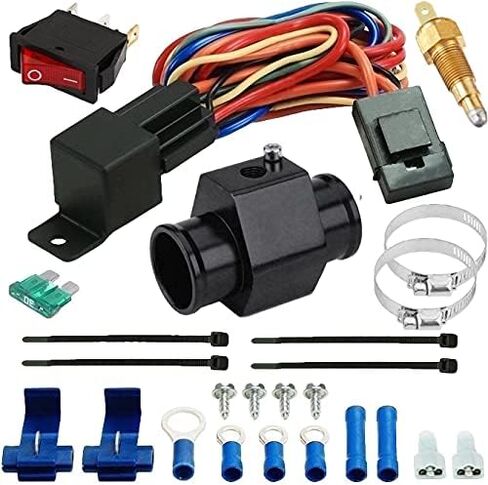 Universal Automotive Radiator in-Line Coolant Hose Fitting Adapter 1/8" NPT Electric Fan Grounding Thermostat Sensor Switch Wiring Kit (26mm, 190'F On - 175'F Off) in Kuwait