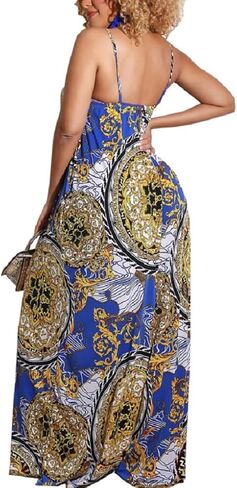 جمبسوت نسائي صيفي كاجوال مثير وفضفاض بحزام سباغيتي وطبعة زهور وسروال واسع الساق مع جيوب in Kuwait