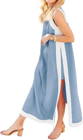 Eshesy Womens 2 قطعة مجموعات الفستان Maxi مطابقة السراويل القصيرة بألوان بلوك فستان بوهو فضفاضة ملابس مع جيوب in Kuwait