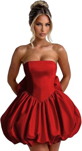 Satin Homecoming Dresses with Bow Strapless Short Graduation Dress A Line Cocktail Party Dress XOD0451 in Saudi Arabia