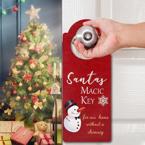 Christmas Snowman Wooden Door Knob Ornament, Holiday Handle Tag, Festive Decor for Home, Wood Door Hanger for Christmas Celebrations in Saudi Arabia