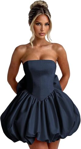 Satin Homecoming Dresses with Bow Strapless Short Graduation Dress A Line Cocktail Party Dress XOD0451 in Saudi Arabia