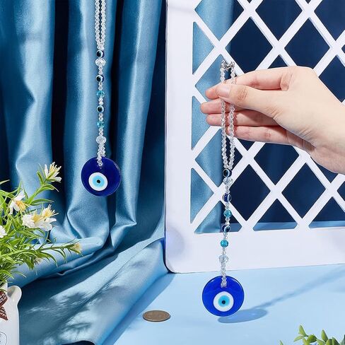CRASPIRE 2PCS HAMSA HAND HANDANT HAND of MIRIAM مع شريرة العين الشنق زخرفة زخرفة قلادة زرقاء محظوظ حماية سبيكة الملحقات المينا الهدية للسيارة in Kuwait