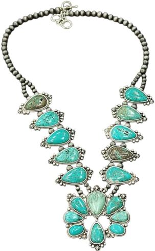 32 Inch Long Squash Blossom Turquoise Necklace – Western Statement Jewelry with Navajo Style Beads 731657 in Saudi Arabia