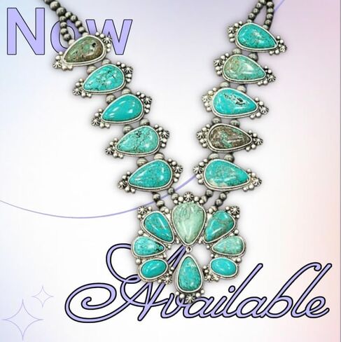 32 Inch Long Squash Blossom Turquoise Necklace – Western Statement Jewelry with Navajo Style Beads 731657 in Saudi Arabia