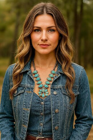 32 Inch Long Squash Blossom Turquoise Necklace – Western Statement Jewelry with Navajo Style Beads 731657 in Saudi Arabia