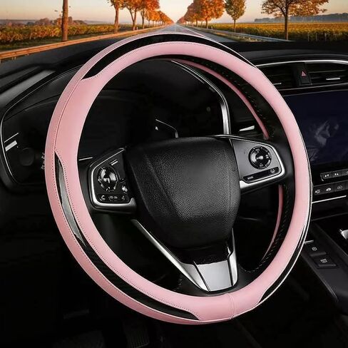 New Leather Car Steering Wheel Cover, Non-Slip Car Wheel Cover Protector Breathable Microfiber Leather Universal Fit for Most Cars in Kuwait