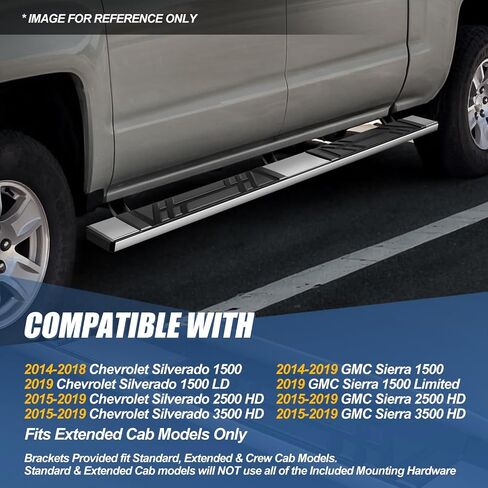 ألواح تشغيل سلالة السيارات متوافقة مع 2014-2019 Chevy Silverado GMC Sierra 1500 LD 2500HD 3500HD CAB Extended CAB ، Step Step Step Step Rail Nerf Bars ، 6.5 "Step Bars ، Flughed in Saudi Arabia