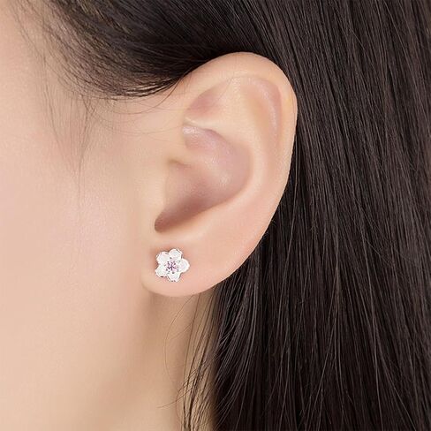 BG&WLing Cherry Flower Stud Earrings for Women 925 Sterling Silver Stud Earrings with Cubic Zirconia Hypoallergenic Cute Jewelry Gift in Saudi Arabia