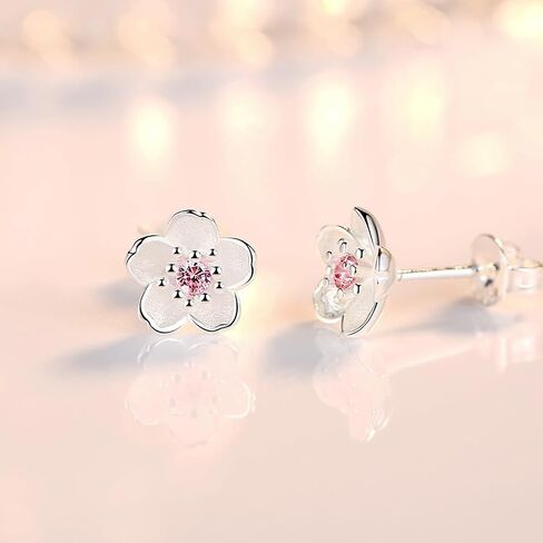 BG&WLing Cherry Flower Stud Earrings for Women 925 Sterling Silver Stud Earrings with Cubic Zirconia Hypoallergenic Cute Jewelry Gift in Saudi Arabia