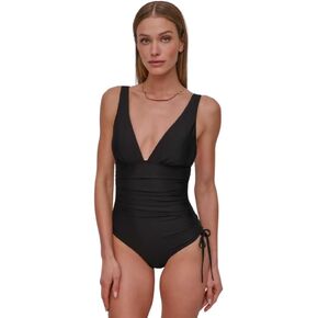 DKNY Women's Shirred Side-tie One Piece Swimsuit with Tummy Control in Saudi Arabia