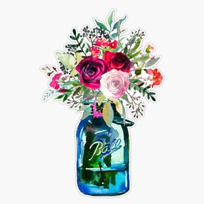 Watercolor Mason Jar Flowers Vinyl Sticker Waterproof Bumper Sticker Laptop Window Decal 5" in Saudi Arabia