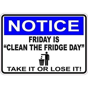 StickerTalk Notice Friday is Clean The Fridge Day Vinyl Sticker, 5 inches by 3.5 inches in Saudi Arabia