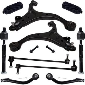TUCAREST 10Pcs Suspension Kit Fit For 07-12 Hy-undai Santa Fe, 11-13 K-ia Sorento, Front Lower Control Arm w/Ball joint + Outer Inner Tie Rod + Sway Bar + Boots [# K621685 K750204 EV800231 ES800035] in Kuwait