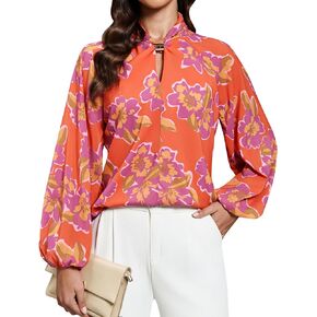 Blooming Jelly Women's Dressy Casual Blouses Business Fall Outfits Matel V Neck Long Sleeve Shirts Trendy Work Tops in Kuwait