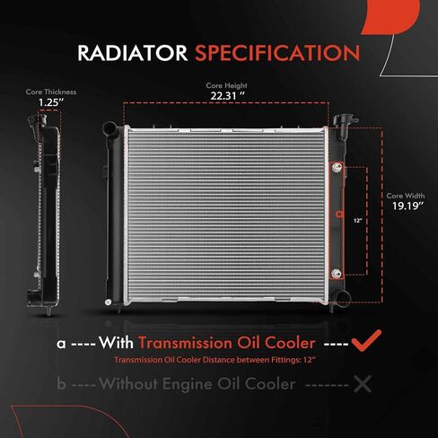 A-Premium Engine Coolant Radiator Assembly with Transmission Oil Cooler Compatible with Jeep Grand Cherokee 1993-1997, Grand Wagoneer 1993 5.2L, Automatic Transmission, Replace# 52028378, 52028397 in Saudi Arabia