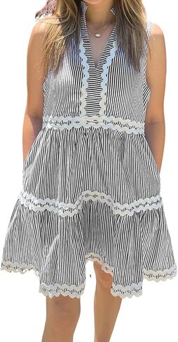 فستان نسائي مخطط لطيف بدون أكمام من Kuraki in Kuwait