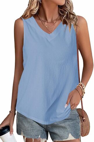 Linen Tops V Neck Tank Tops Cami Sleeveless Camisole Loose Tank Summer Casual Shirt Blouses for Women Light Pink in Saudi Arabia