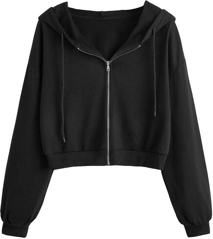 SOFIA'S CHOICE Cropped Zip Up Hoodie Women Long Sleeve Crop Sweatshirts Jackets in Kuwait