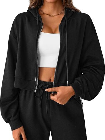 SOFIA'S CHOICE Cropped Zip Up Hoodie Women Long Sleeve Crop Sweatshirts Jackets in Kuwait
